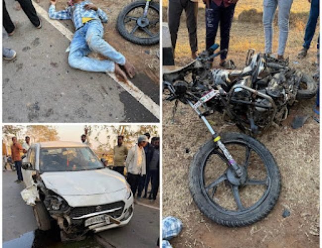 बाइक, स्कूटी और कार की आमने-सामने भिड़ंत: बाइक सवार की मौत, स्कूटी व बाइक सवार गंभीर…