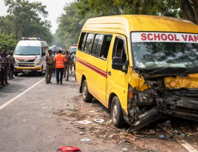 छुट्टी पर था ड्राइवर, प्रिंसिपल चला रहे थे स्कूल वैन, ट्रेलर की टक्कर में कई बच्चों के सिर फटे…