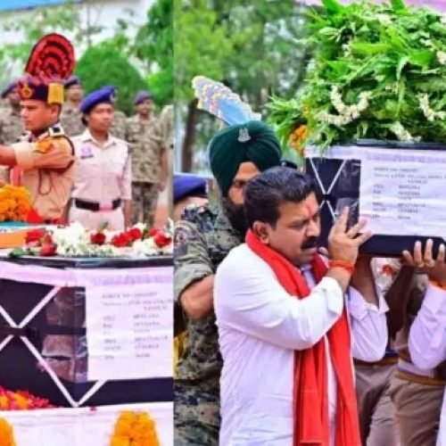 नक्सली हमले में शहीद मेहुल भाई को अंतिम विदाई, CM ने दिया कंधा — बोले, ‘शहीदों का बलिदान नहीं जाएगा व्यर्थ'”