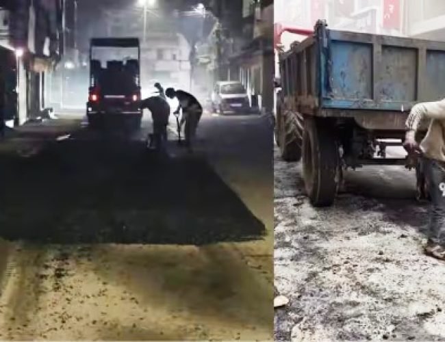 रात में बनी सड़क को कचरा गाड़ी में उठा ले गए, अंबिकापुर में NH विभाग की खुली पोल…