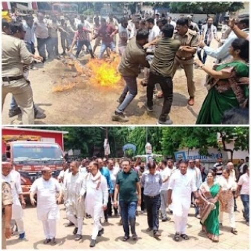 पूर्व मुख्यमंत्री के घर में कार्यवाही मामले में कांग्रेसियों ने केंद्र सरकार व ईडी का फूंका पुतला…