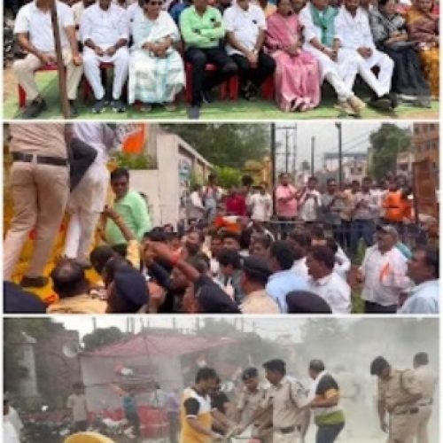 बिजली हाफ योजना में कटौती के खिलाफ कांग्रेस का प्रदर्शन, कांग्रेसियो ने साय सरकार का पुतला दहन कर घेरा बिजली दफ्तर…