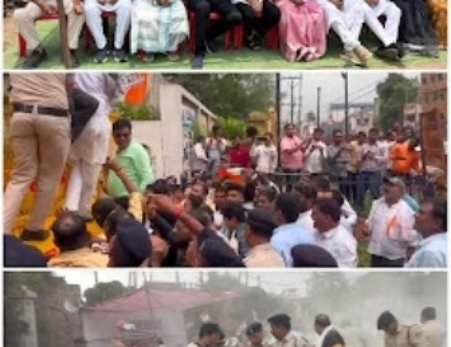 बिजली हाफ योजना में कटौती के खिलाफ कांग्रेस का प्रदर्शन, कांग्रेसियो ने साय सरकार का पुतला दहन कर घेरा बिजली दफ्तर…