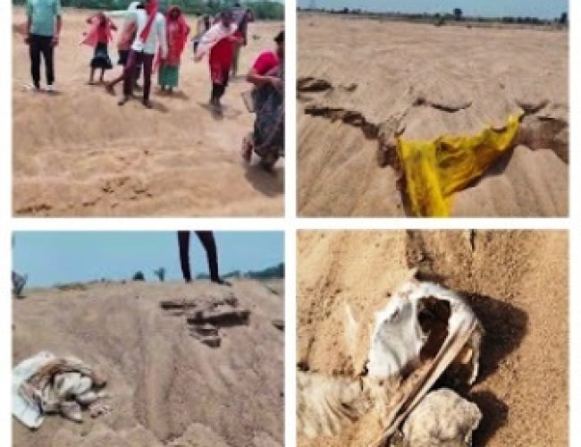 खरेंगा में अवैध रेत उत्खनन से निकले नर कंकाल, ग्रामीणों में आक्रोश…