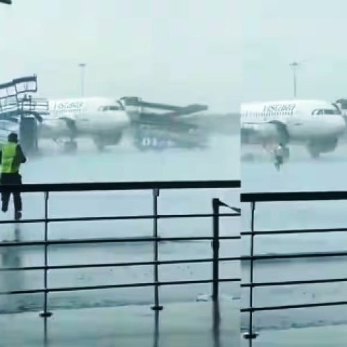 Airport Storm Viral Video: तूफान ने तितर-बितर कर दिया पूरा एयरपोर्ट, खुद ही चलने लगा बोर्डिंग रैप, देखें वायरल वीडियो…