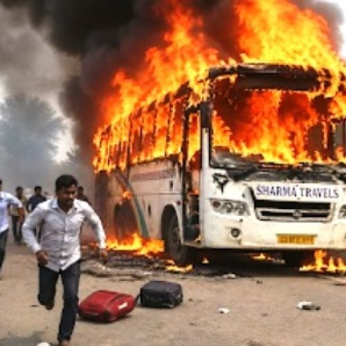 बालोद रोड पर चलती बस बनी आग का गोला, बारातियों ने कूदकर बचाई जान…