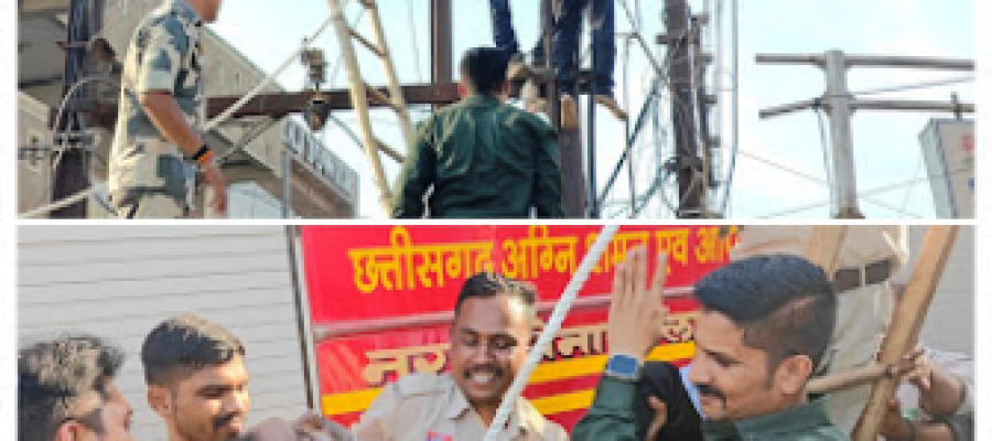 धमतरी में बिजली के खंभे पर चढ़ा अधेड़, एक घंटे तक चलता रहा हाई वोल्टेज ड्रामा; पुलिस-फायर टीम ने सुरक्षित उतारा…