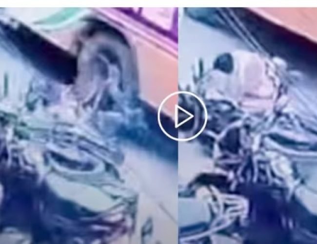 बस भाई टाइम अच्छा था तेरा! बस के नीचे आया बाइक वाला, बाल-बाल बचा, हादसे का वीडियो वायरल…
